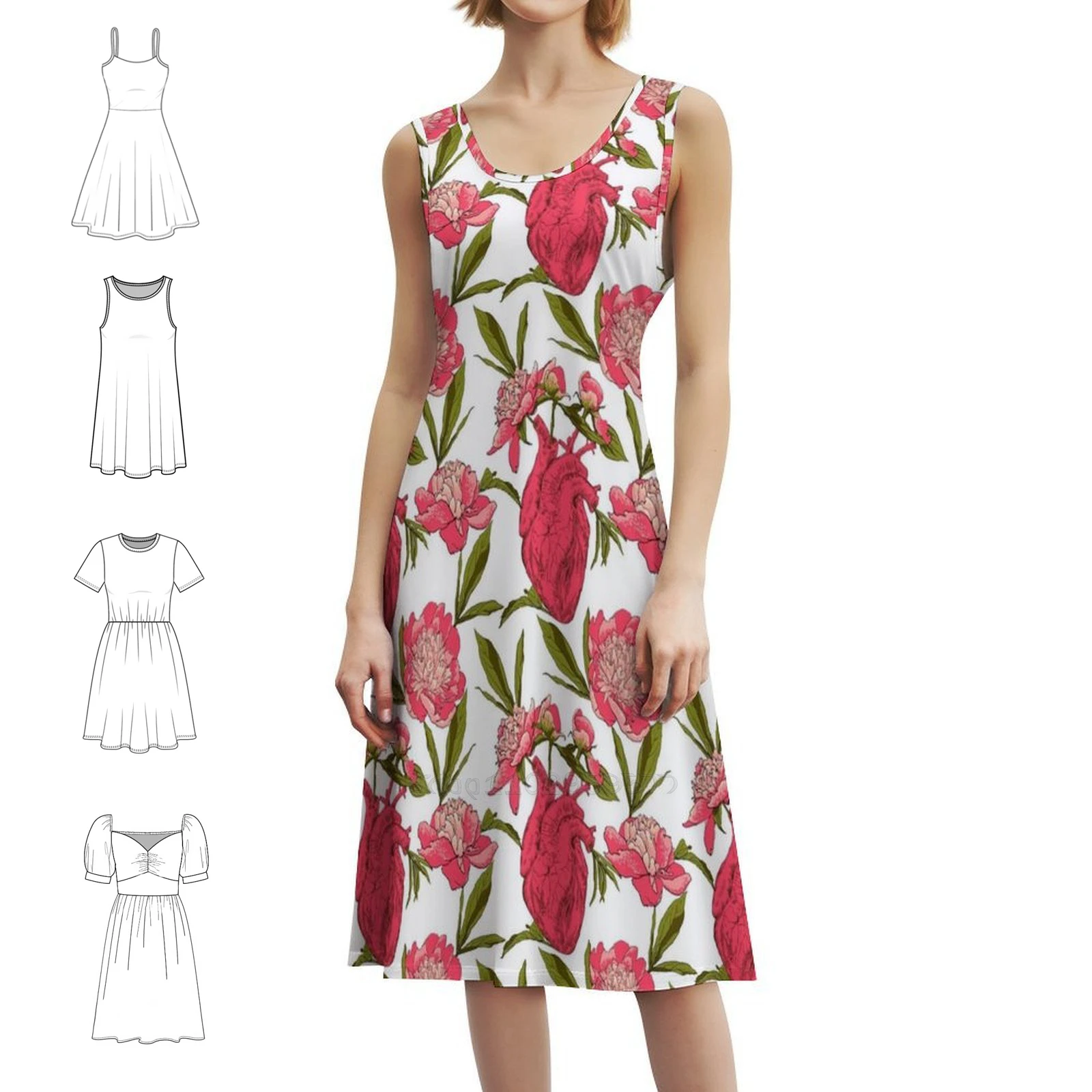 

Human Anatomical Heart With Flowers Bohemian Sleeveless Dress For Women Print Beach Party Dresses Human Flower Heart Floral