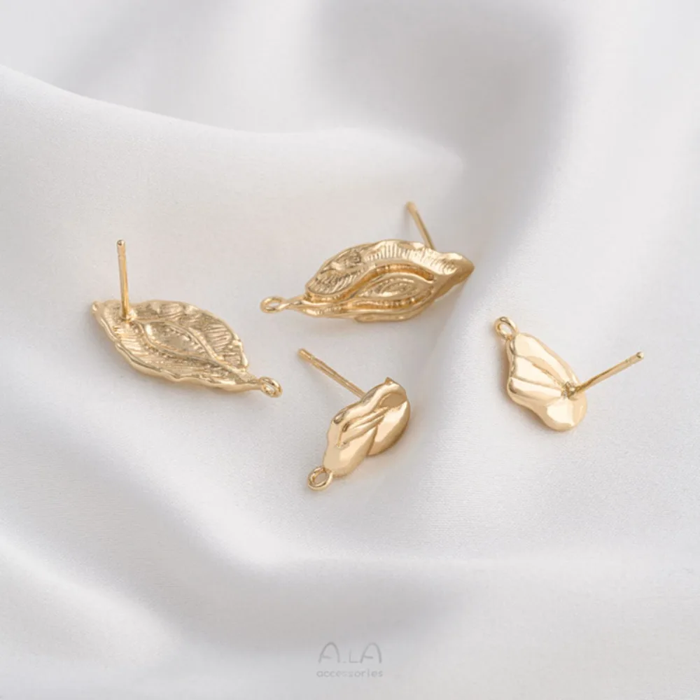 النحاس 14K الذهب اللون غير النظامية شكل ورقة مع حلقات معلقة DIY الأقراط المواد اليدوية الأقراط مجوهرات اكسسوارات