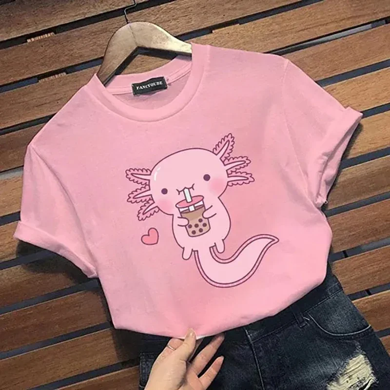 T-Shirt stampata grafica Kawaii Axolotl nuova carina da donna Casual Outdoor carina girocollo manica corta camicia Y2K top