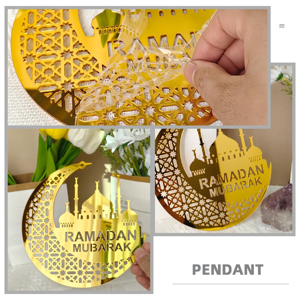 Eid Mubarak Acrylic Hanging Ornament Hollow Ramadan Decor Ethnic Style Festive Home Decoration Wall Door Window Party Pendant