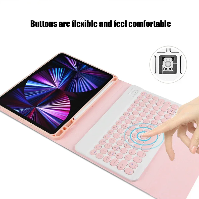 Adecuado para iPadmini6 A2567 A2568 A2569 funda para teclado Bluetooth carcasa suave teclas redondas con ranura para bolígrafo Funda de cuero de 8,3 pulgadas