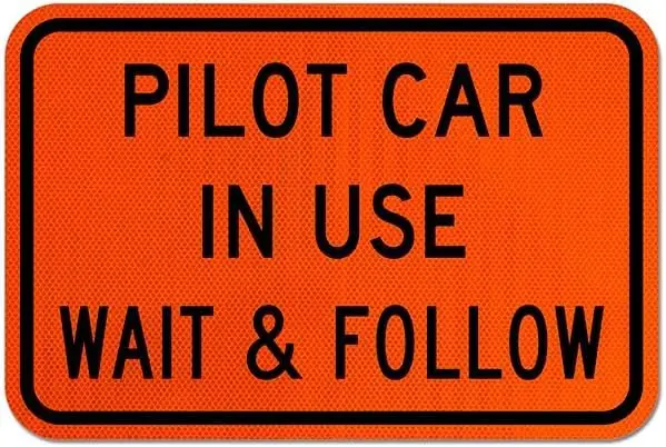 Pilot Car in Use Wait & Follow Sign Traffic Signs Road Work Construction Metal Tin –   for Home or Work--Tin Sign