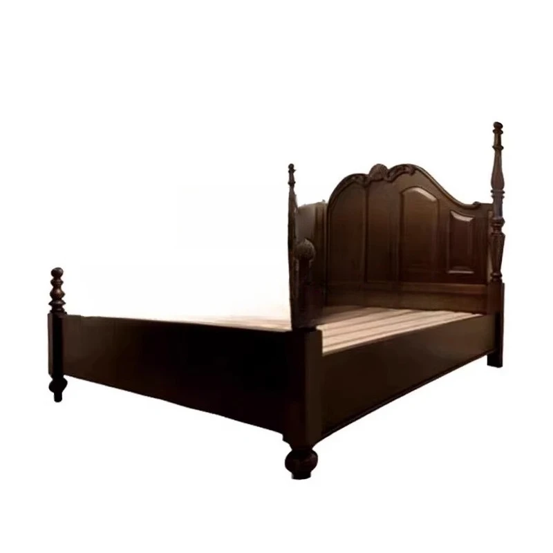 

Solid wood double bed villa designer bedroom wedding bed, French small apartment backrest bed