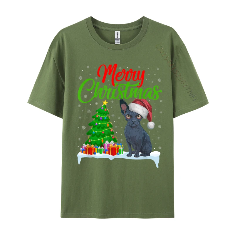 Sphynx Dog Christmas Tree Lights Funny Xmas Sphynx Dog Lover Slim Fit Casual Printed T Shirts Cotton Fabric Men Tops Tees