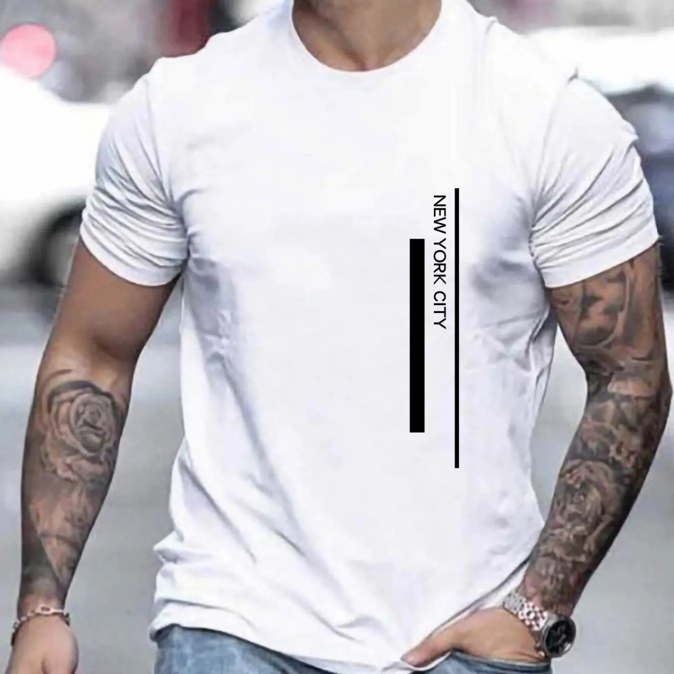 Men's 100 cotton summer fashionable casual loose plus size NEW YORK CITY printed slim fit round neck short sleeved T-shirt top