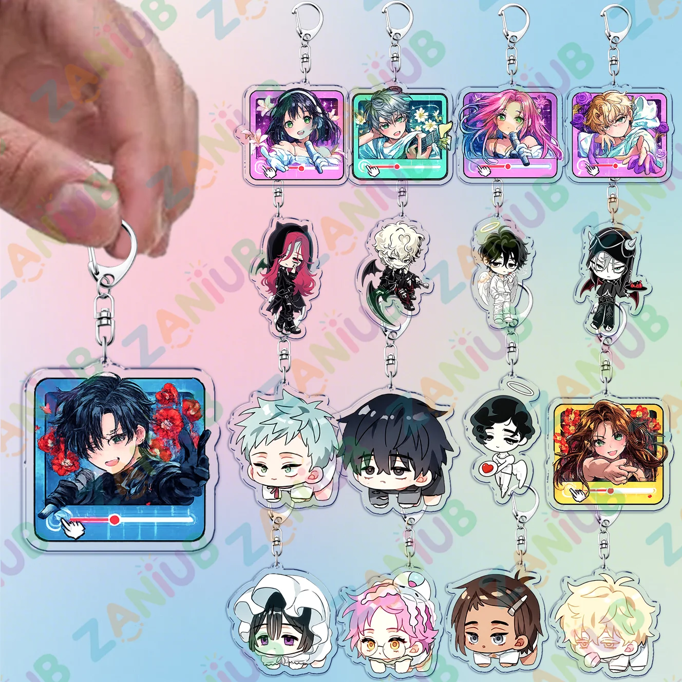 Cute Cartoon Anime Chibi Keychain Till Ivan Mizi Sua Character Music Acrylic Keyring Bag Charm Backpack Pendant Fans Gift