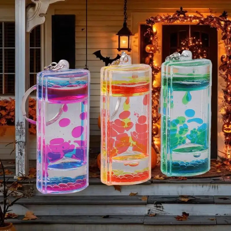 Dynamic Liquid Timers Key Chain Colorful Motion Bubbler  Keyring Bag Charm Decor