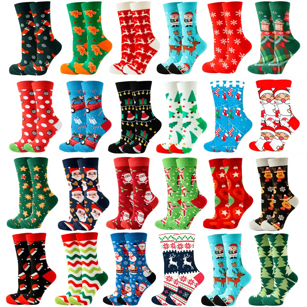

Autumn and Winter Christmas New Santa Women's Socks Elk Tide Socks Christmas Tree Geometric Cotton Socks