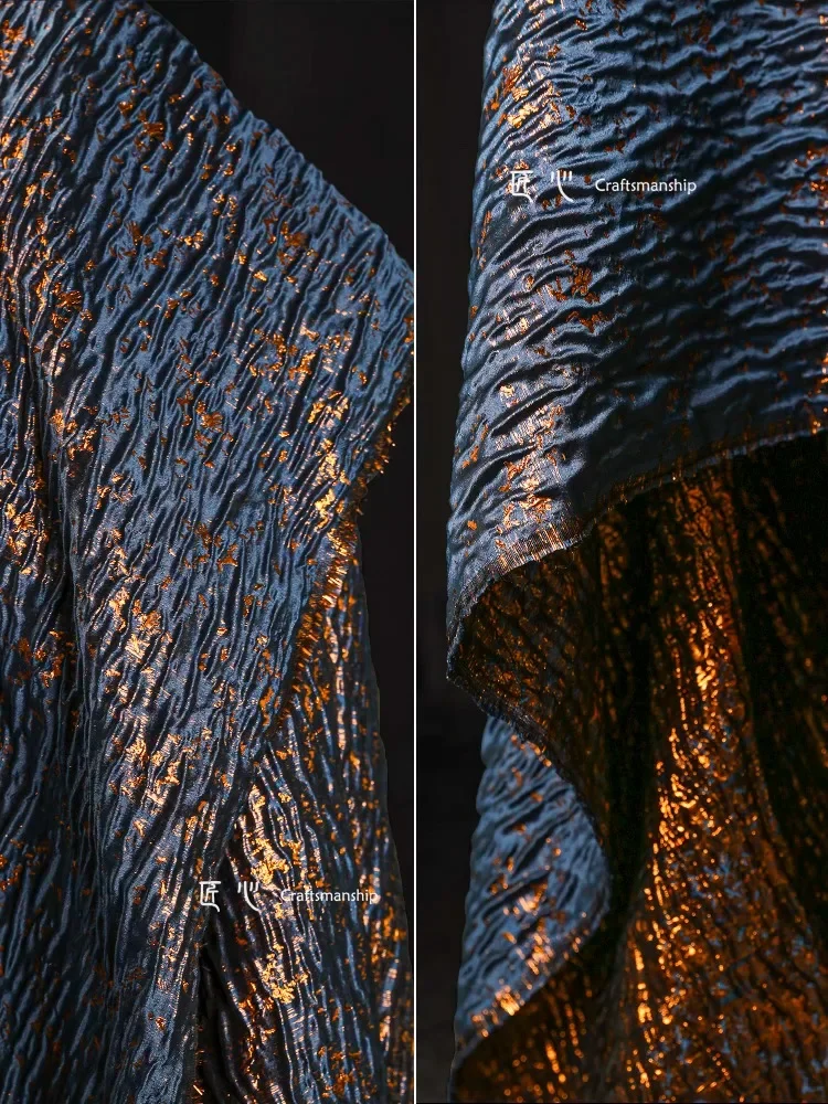 

Blue Shiny Jacquard Fabric Creative Coat Dress Clothing Designer Fabric for Sewing Polyester Material Cloth Diy Per Meters