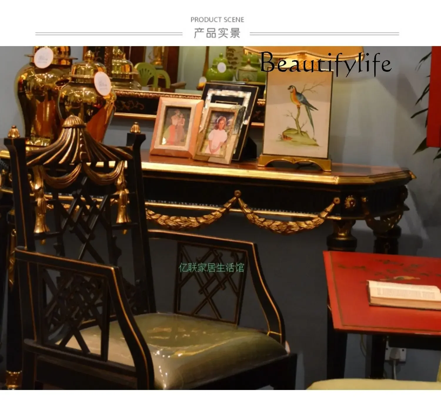 

N European-Style New Classical Hand-Painted Solid Wood Carving Leisure Chair American Country Luxury Single Sofa