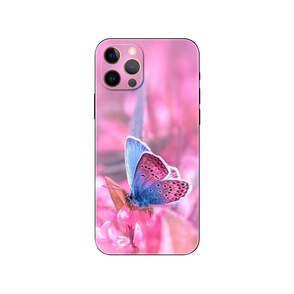 Funda de teléfono con mariposa roja sobre rosas blancas, carcasa trasera de tpu negra para iphone 14 se 6s 7 8 plus x 10 XR XS 11 12 13 mini pro MAX