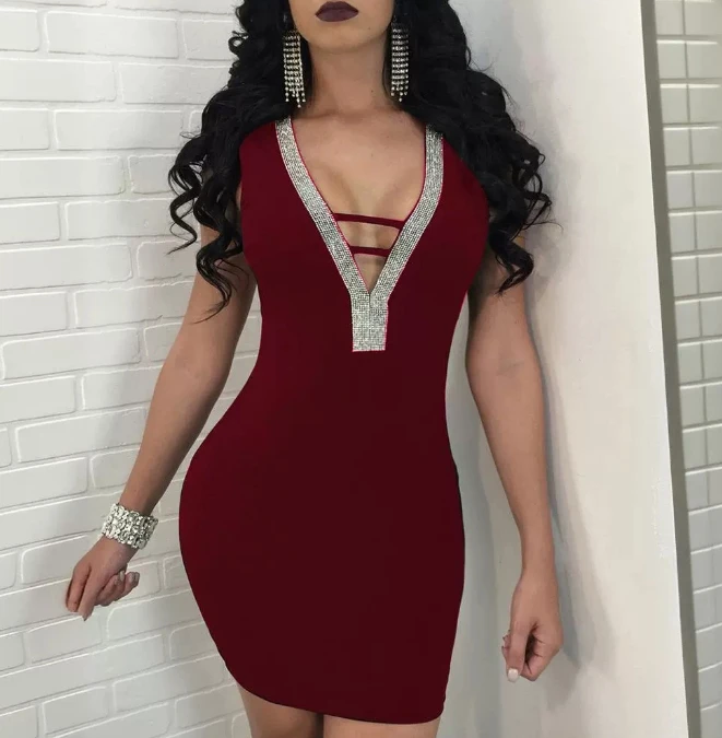 

Women's Summer Dress Fashion Casual Sexy Hollow Tight Stripes Intellectual Elegance Deep V Solid Color Off Back Dress