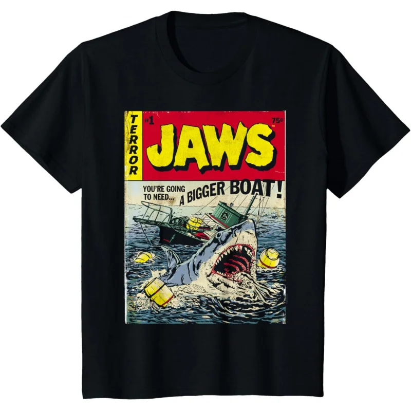 

Jaws Pulp Attack Comic Cover Short Sleeve Gift T-Shirt Vintage Graphic Tee 100% cotton printed clothes All size Tops S-6XL