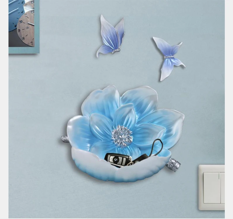 Creative Resin Flowers Storage Box Wall Hanging Ornaments Entrance Key Storage Rack Wall Decoration Home Livingroom Wall Crafts