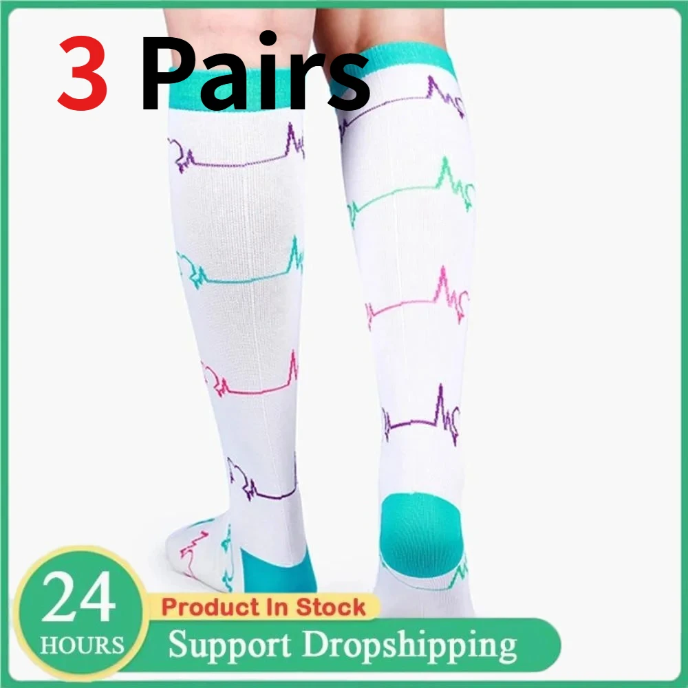 1/3 Pairs Compression Socks Knee High Women Men Thin Long Pressure Stockings Athletic Running Cycling Flight Calf Support