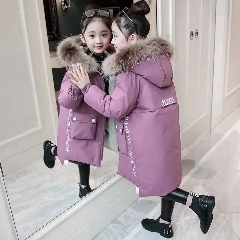 

2025 New Winter Jackets for Girls Coat Fashion Long Style Hooded Outerwear Thicken Warm Children's Clothing 4 5 6 8 10 14 Years