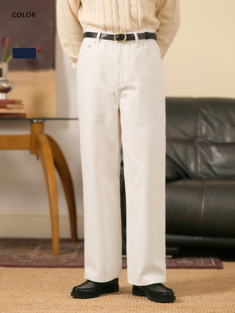 

CULTUM Vintage Ivy High Waist Men's Jeans Casual Loose Fit Long Pants Cotton Denim Breathable Straight Leg Business Gentleman