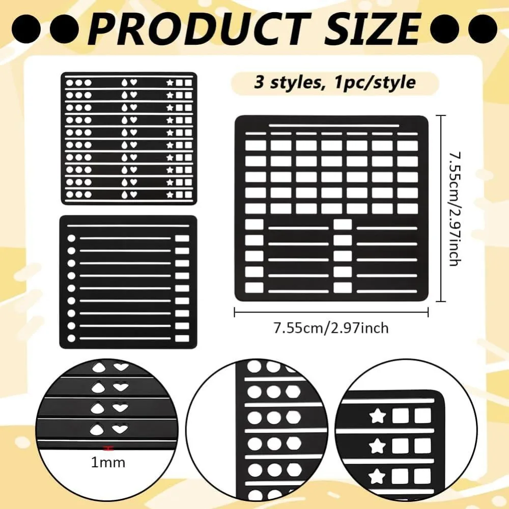 3Pcs Stainless Steel Stencil for Notes Memo Pad Drawing Template Bookmark Metal Journal Stencil for Office Home to-Do Lists