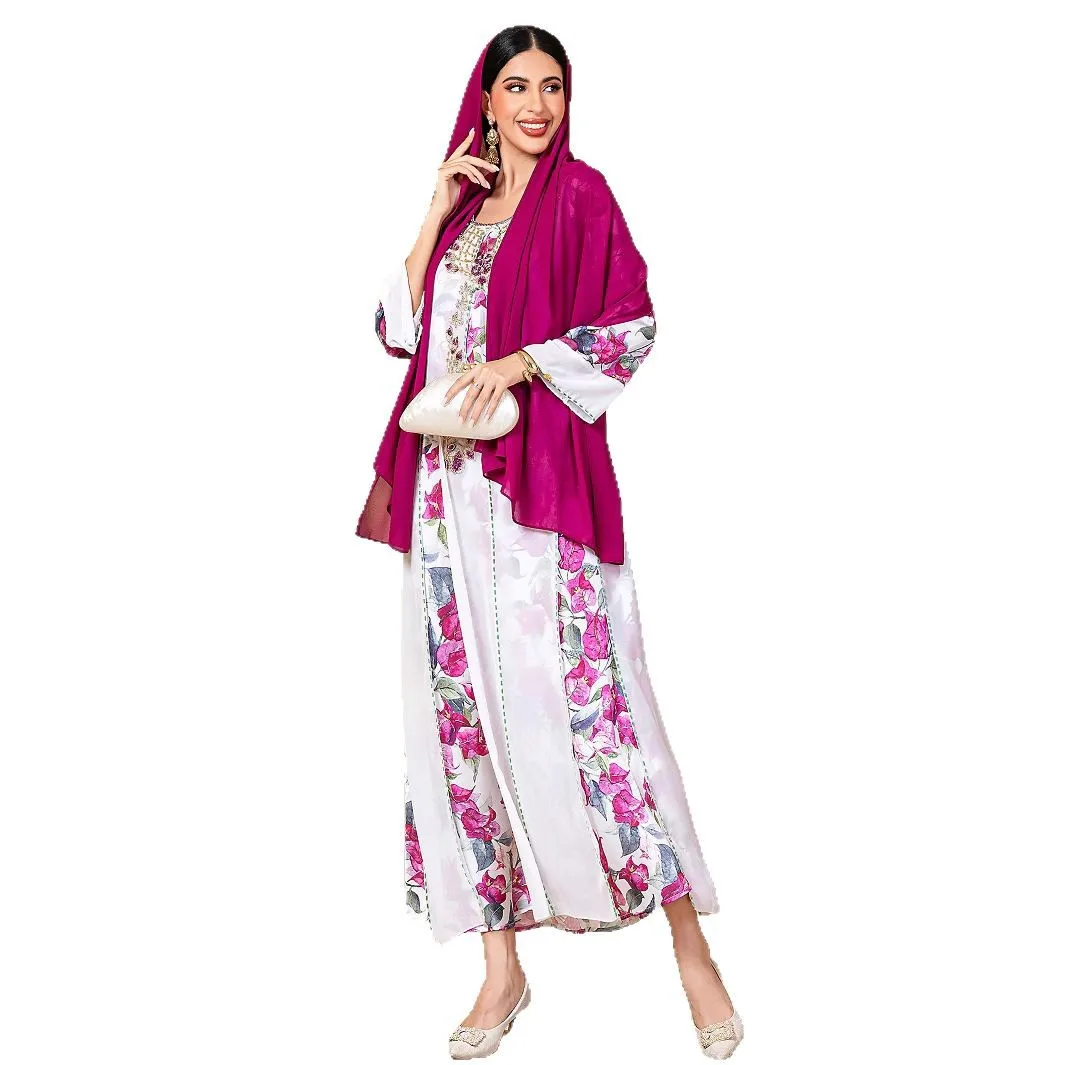 Arabe moyen-orient musulman nouvelle mode 2025 femmes diamant clouté décontracté à la mode élégant imprimé Abayas femme vêtements robes