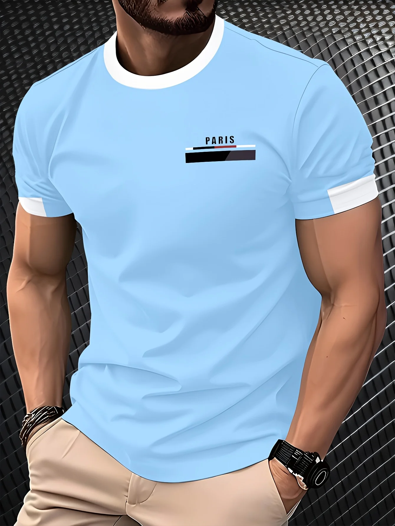

Men's Paris 3D Print Short Sleeve TShirt Color Block Stripes Graphic Breathable Lightweight Fabric Casual Men Streetwear Tops