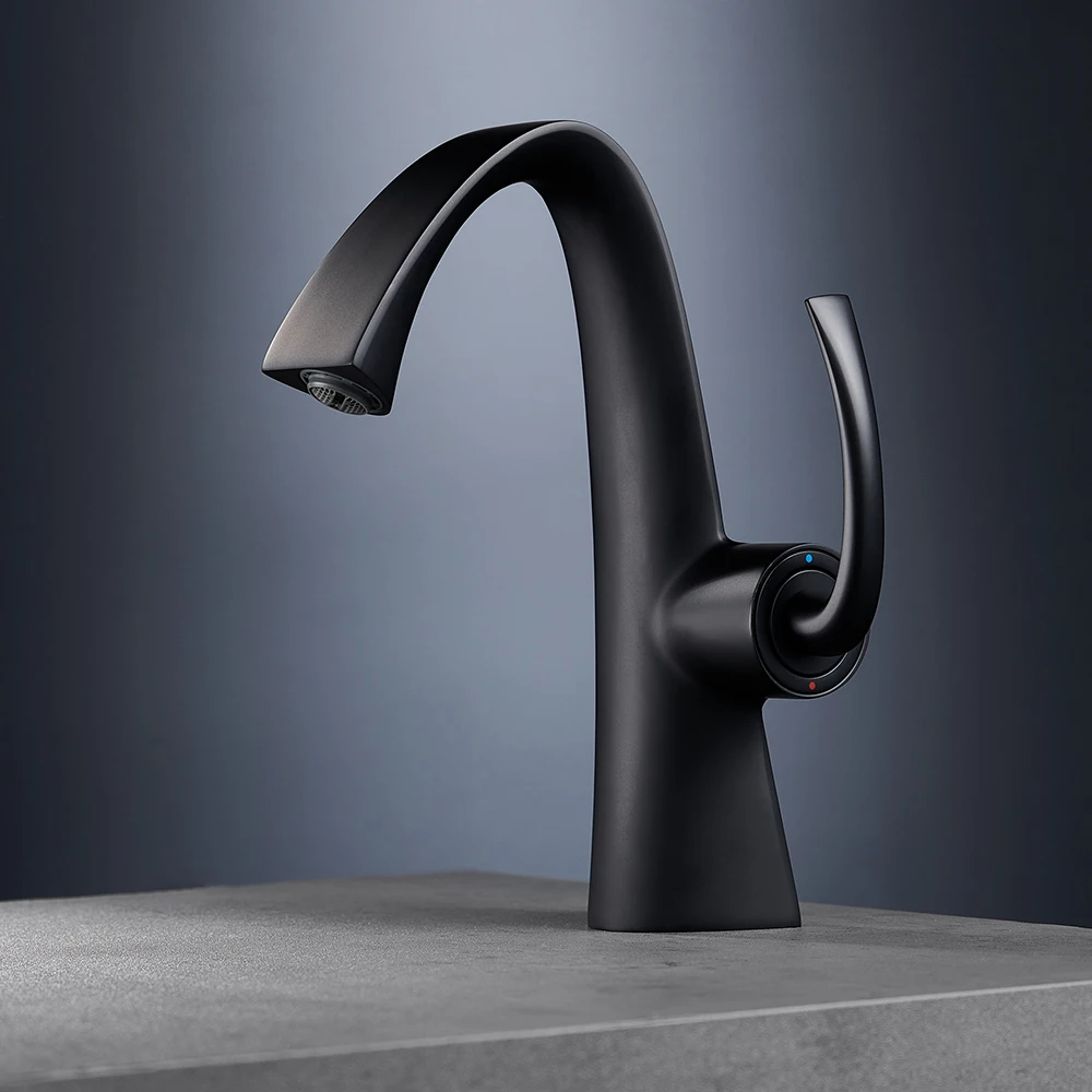 Milky White Bathroom Basin Faucet Modern Minimalist Curved Spout Single-Handle Hot & Cold Mixer Tap for Bathroom Sink Home Hotel