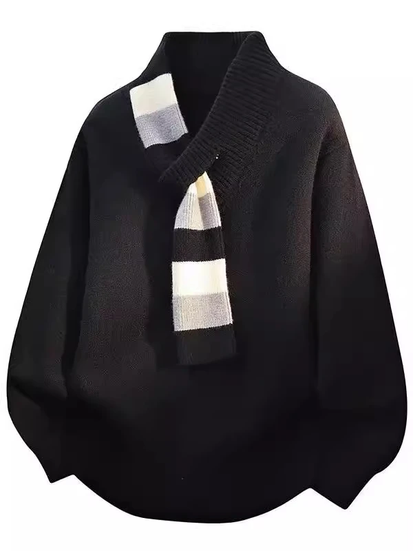 

Extra Large Size 300 Pounds V-Neck Sweater Women's Autumn Winter Loose Atmosphere Scarf Knitted Wear Comfortable Polyester Fiber