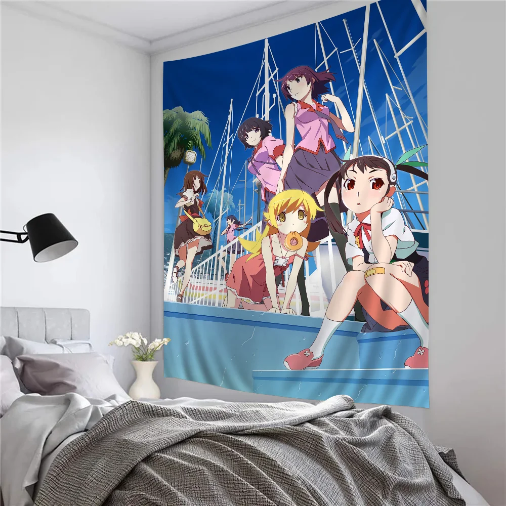 Bakemonogatari طباعة فن نسيج أنيمي ، تعليق جداري هيبي رخيص ، نسيج حائط بوهيمي ، فن ماندالا ، ديكور منزلي