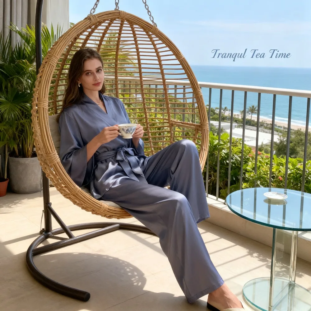 

Women's Long Sleeve&Pants Pajamas French Elegant Vibe Set Version Breathable Fabric Suitable for Daily Home & Light Home Office