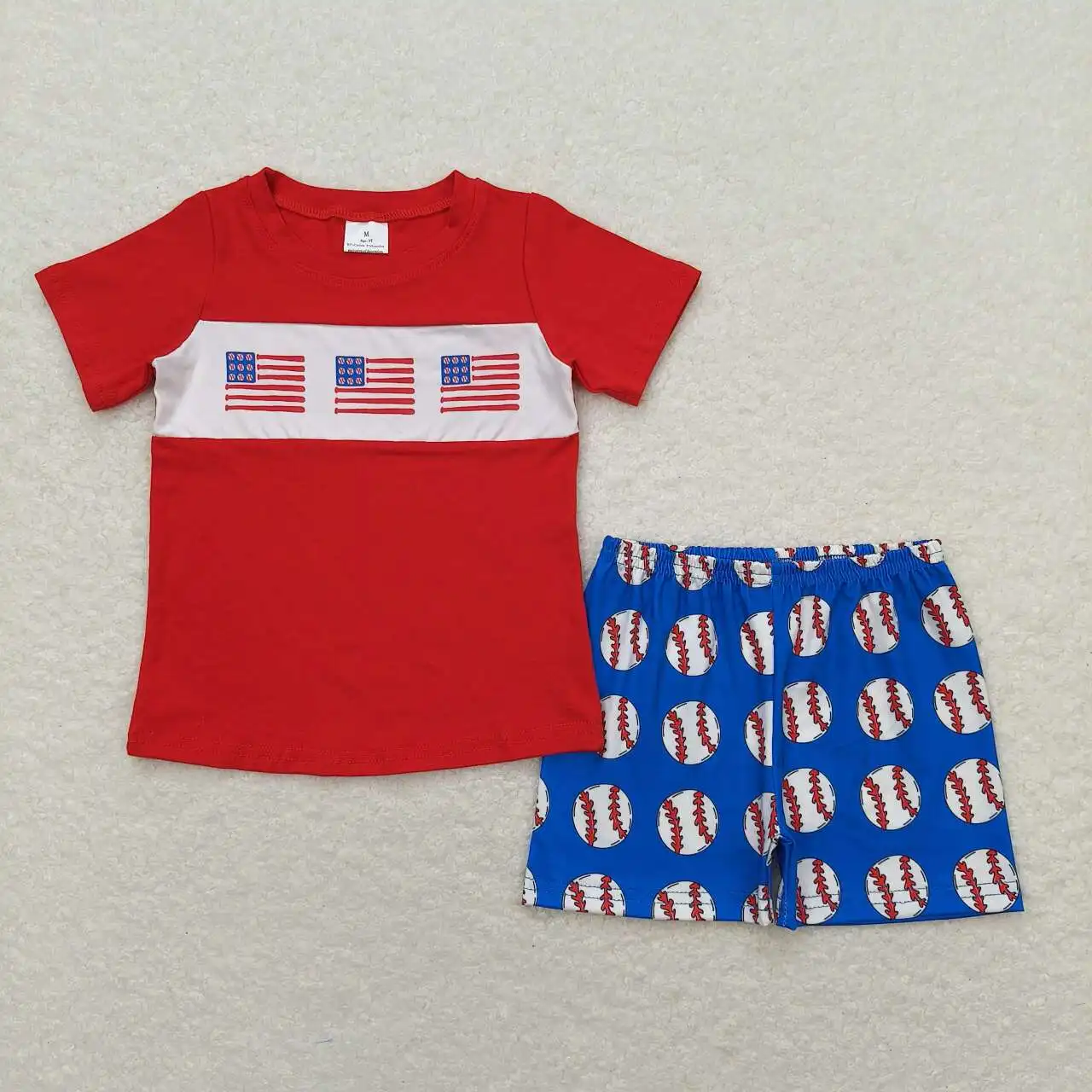 

BSSO0674 Toddler Boutique Clothes Outfits Short Sleeve Flag Print Top With Shorts Set Kids Boys Summer Outfits