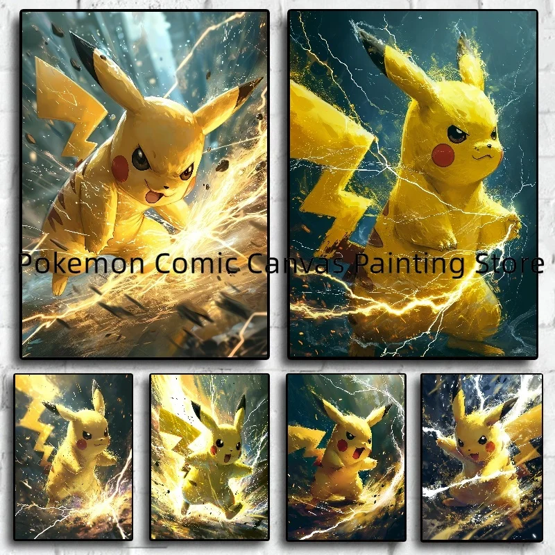 

Surrounding Japanese Anime Pokemon PikachuStickers and Posters Bedroom Home Decoration Canvas Wall Children's Gift