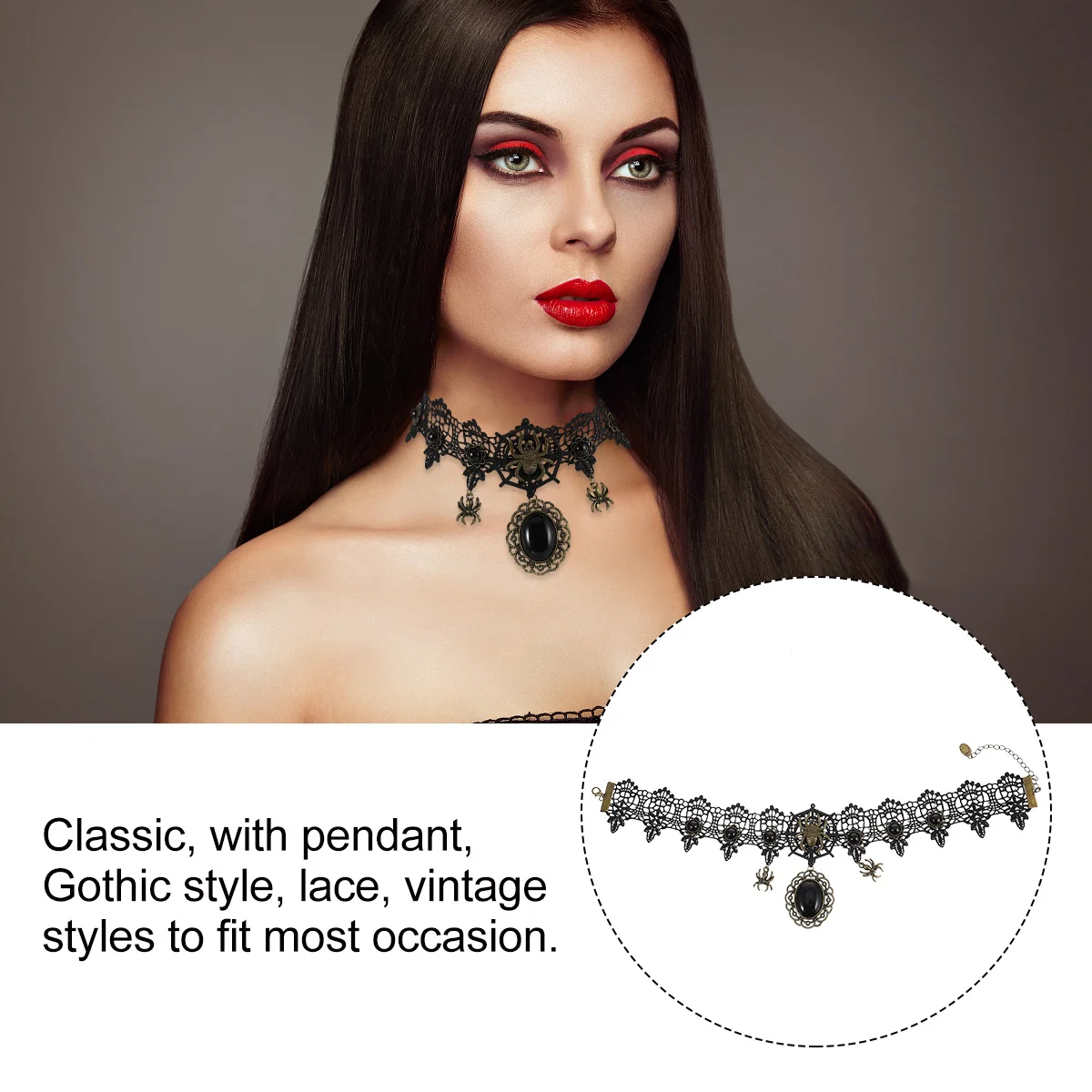 

Halloween Spider Lace Necklace Adjustable Gothic Choker Vintage Pendant Festival Party Eye-Catching Unique Design