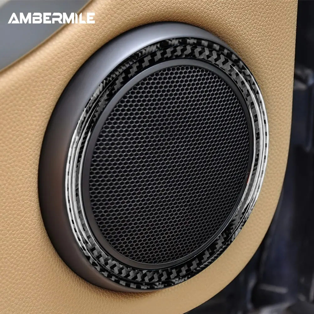 AMBERMILE Carbon Fiber for Mini Cooper Hardtop R56 Clubman R55 R57 Accessories Interior Trim Door Audio Speaker Cover Sticker