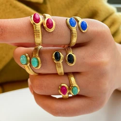 colorful  natural stone Rings Jewelry snake Ring waterproof 18K Gold Plated  stainless steel ring for women gift