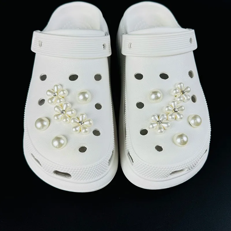 

12PCS Fashion Shoe Charms Set Accessories Hole Shoe Buckle Water Diamond Pearl Flower DIY Shoes Decorations for Bogg Bag Gift