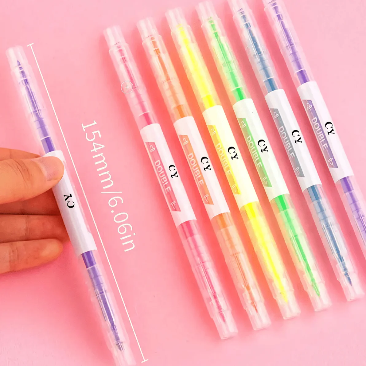 6colors Dual-ended Marker Highlighters, for students study noting, school Stationery supplies. image 5