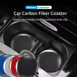 Car 5D Carbon Fiber High brightness Print Coaster, PVC Rubber Anti-slip Pad Car Cup Holder Mat, For Car Interior Decoration