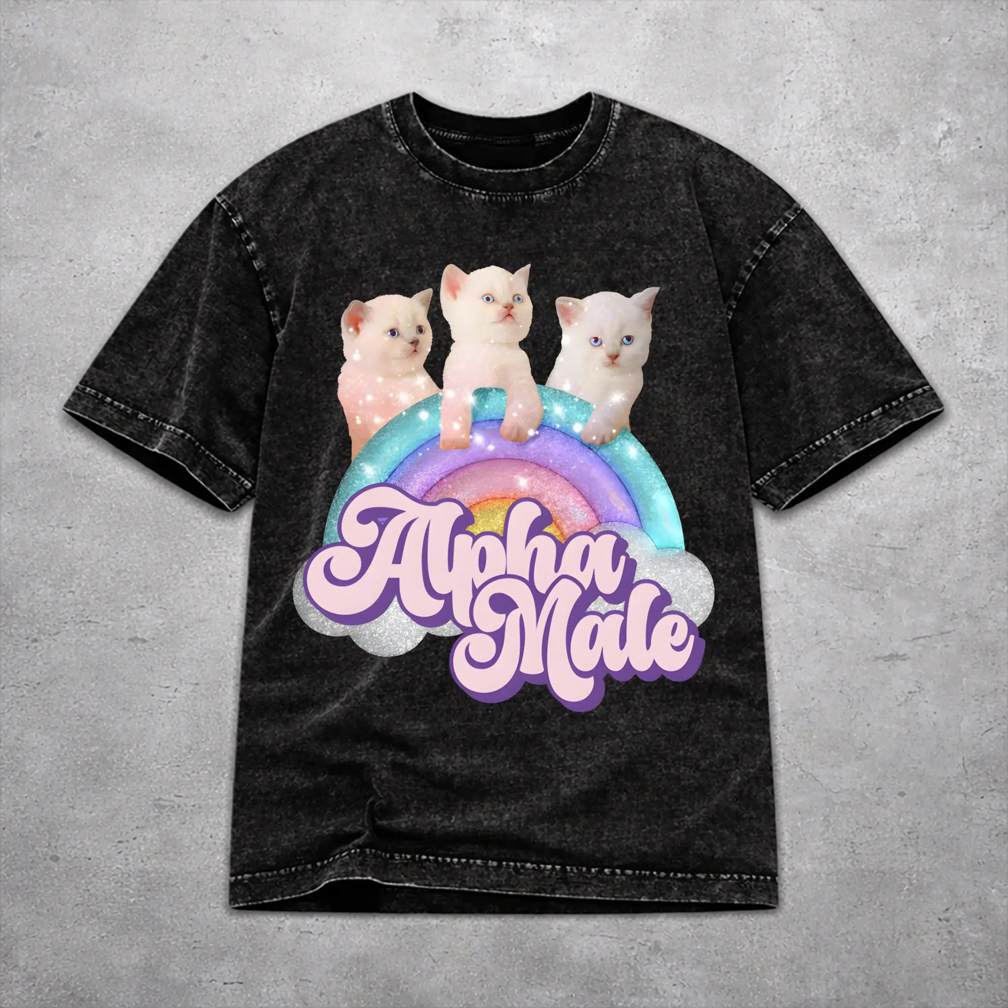 Stylish Men Women Alpha Male Cat Kitten Funny  Tee Shirt Cotton Washed  T Shirts Tops