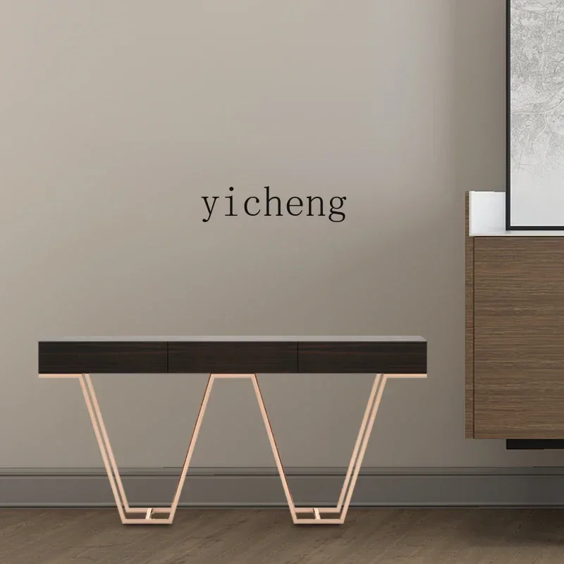 TQH-i7.7  Light Luxury Entrance Table Against Wall Shelf Bright Champagne Gold Stainless Steel Entrance Platform