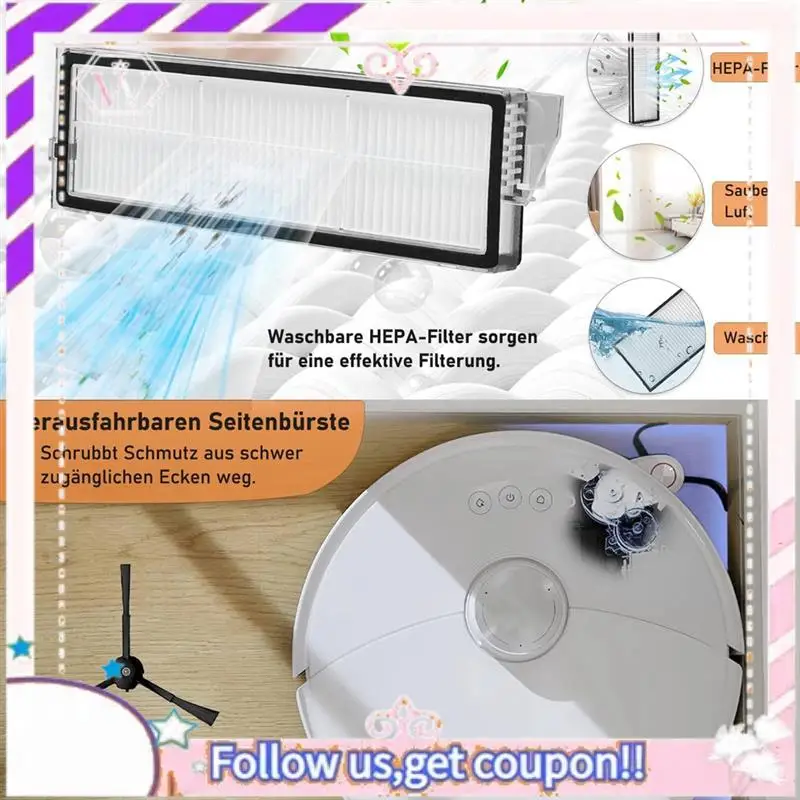 Durable For Roborock S8 Maxv Ultra Robot Vacuum Cleaner Main Side Brush Hepa Filter Mop Cloth Rag Dust Bags Spare Parts