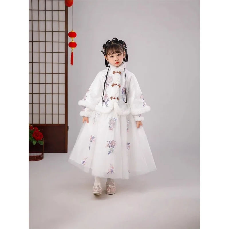 Girls' Hanfu Chinese Style Ancient Costume Super Fairy Stylish Children's Evening Dress Princess Dress Puffy Tulle New Year Flee