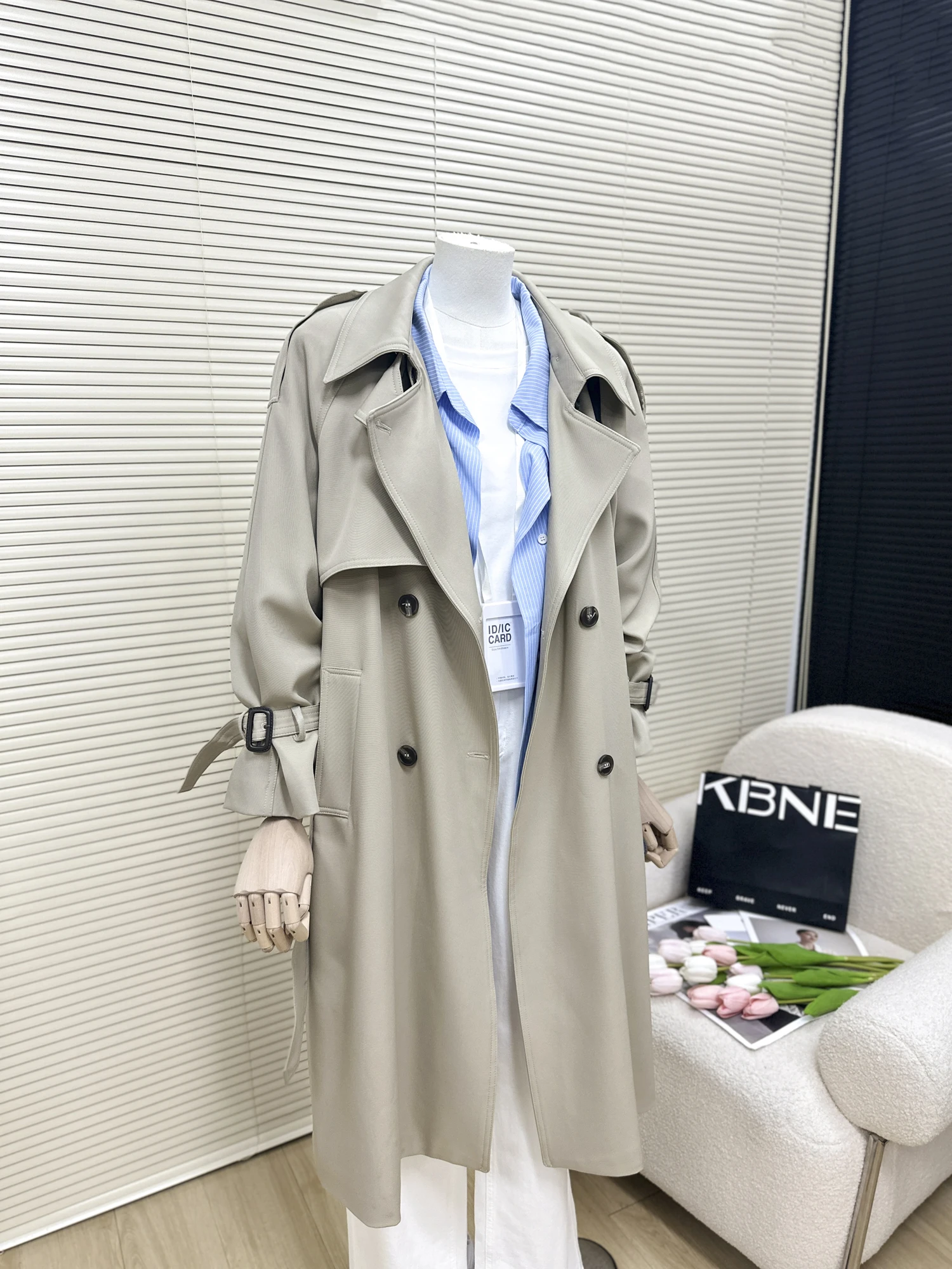 

Chic Double Breasted Trench Coat For Women Spring Autumn Solid Color Loose Mid-length Coat Fashion Female Outerwear