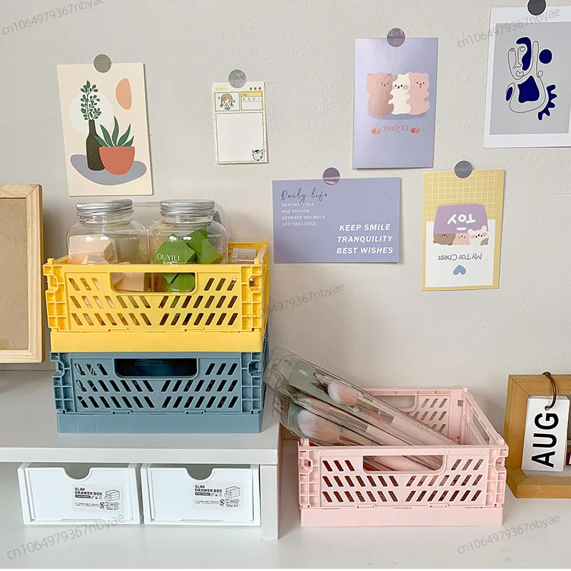 صندوق تخزين بلاستيكي قابل للطي، سلة قابلة للطي، صناديق ألعاب مجوهرات لطيفة للمكياج، منظم صندوق تخزين محمول