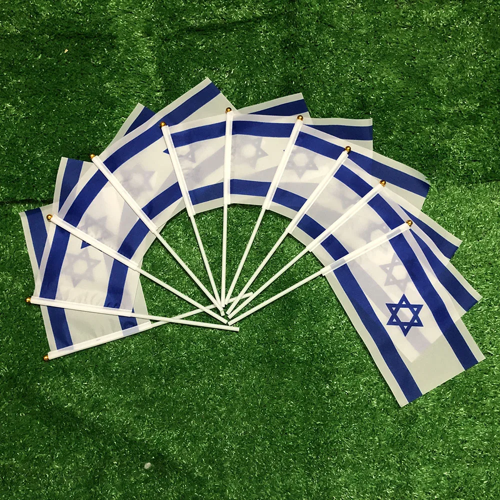 SKY FLAG Israel hand flag 14x21cm 100pcs polyester double side penetration Israel hand waving Flag for decoration