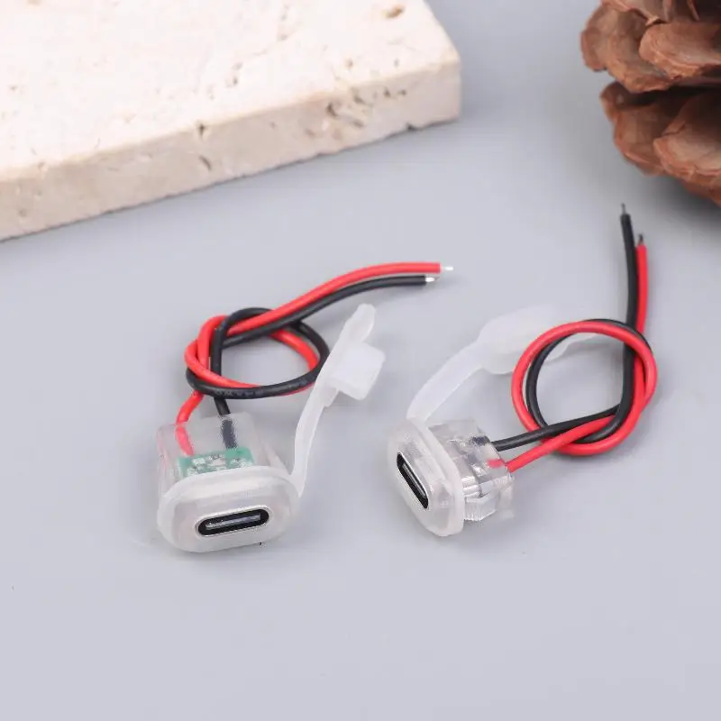 3/6Pcs 2Pin USB Type-C Input Type Charging Socket Waterproof Female Jack Connector With Night Light DIY Charging Port 3A 5V