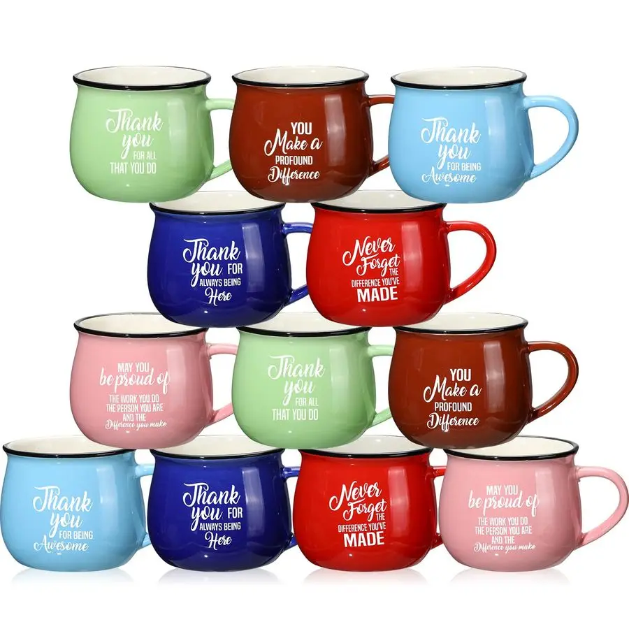 

12 Pcs 14oz Thank You Mugs Appreciation Gift Inspirational Motivational Mugs Coffee Cups Bulk Encourage Christmas Gift for Emplo