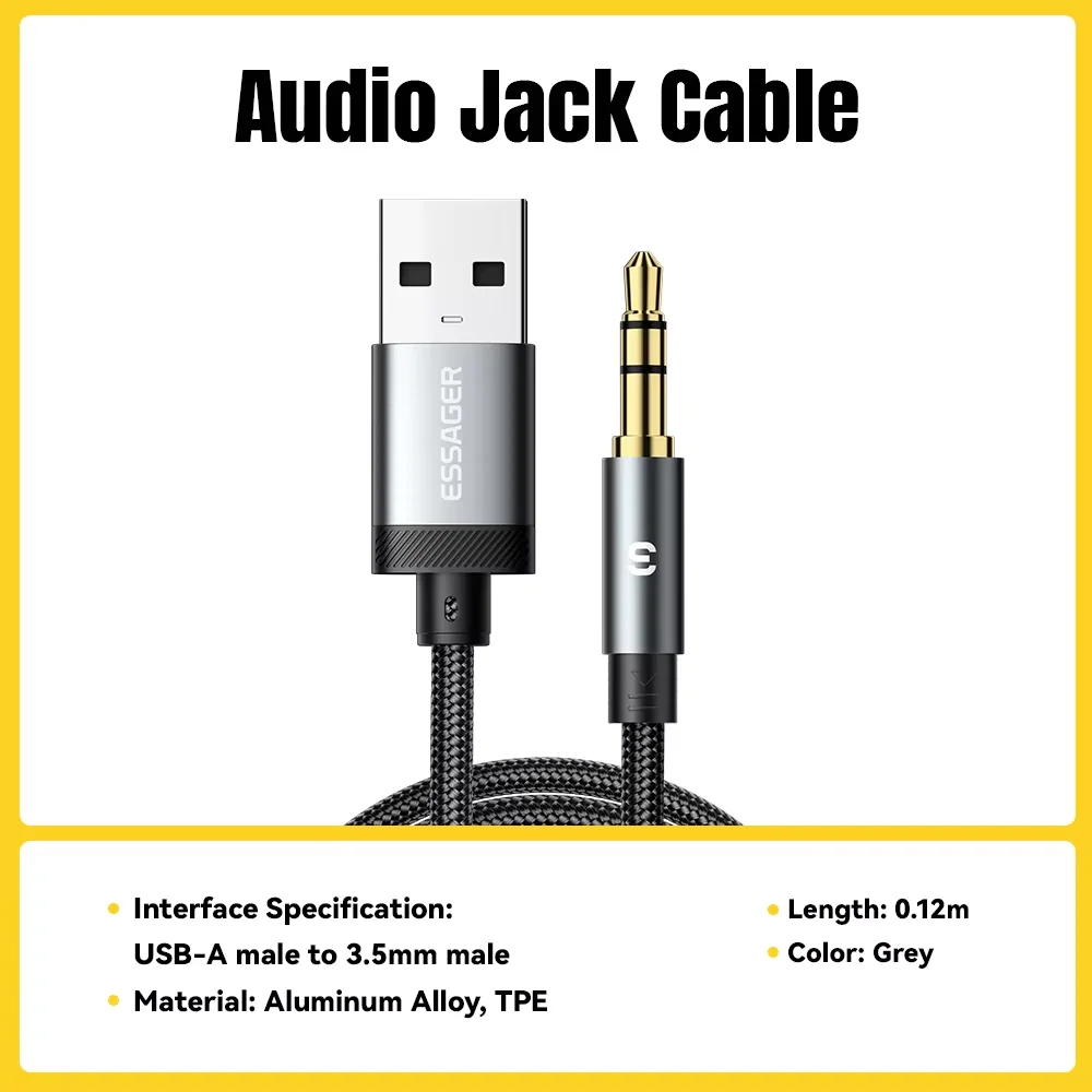 Essager USB C auf 3,5 mm Aux-Jack-Adapter, Lautsprecher und Kopfhörer, 3,5 mm Aux-Audio-Splitter-Jack, 3 5-Kabel für iPhone, Huawei, Xiaomi