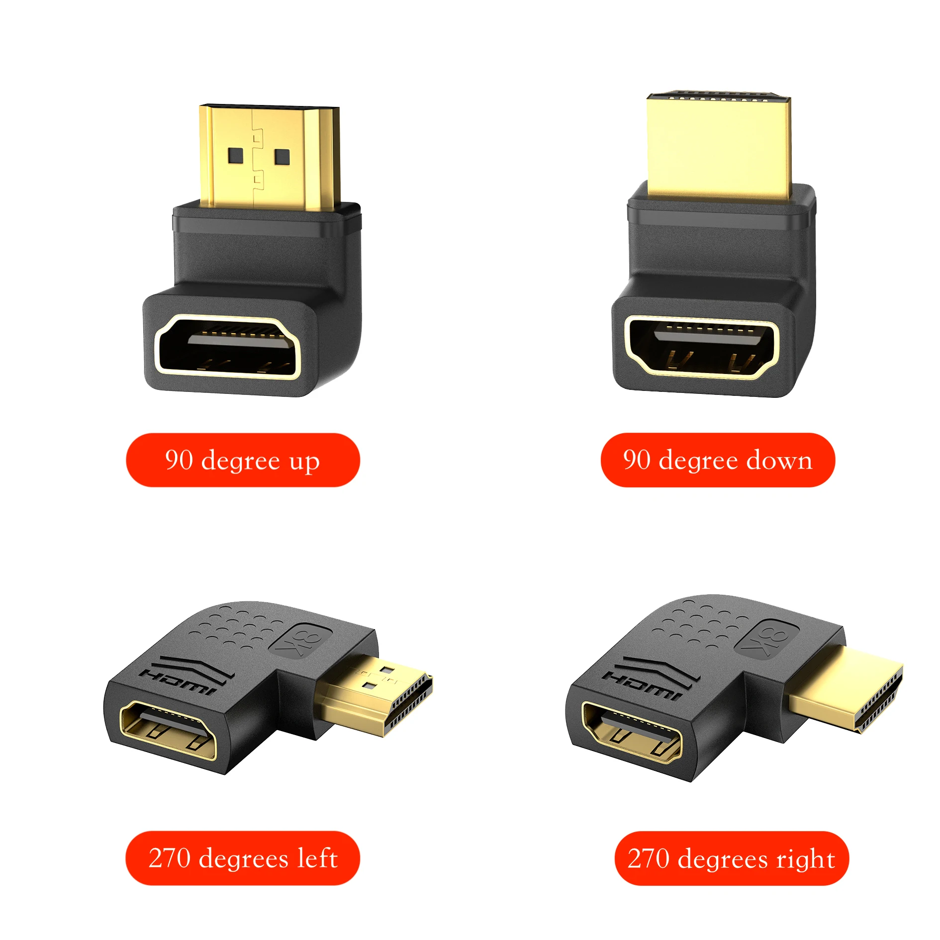 8K HDMI 2.1 Adapter,HDMI2.1 Male To Female Adapter 8K@60Hz,90 degrees HDMI2.1 adapter,270 degrees HDMI2.1 adapter