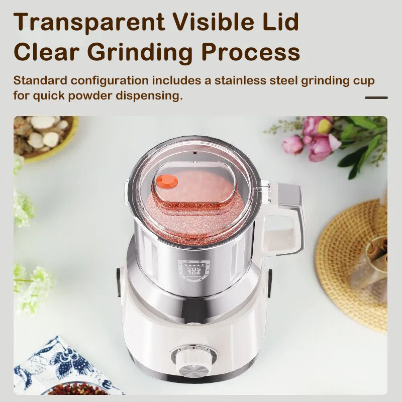 Dry and Wet Dual Uses Grinding Machine 1200ML Large Capacity SUS304 Stainless Steel Grain Grinding Machine Washable 800W Grinder