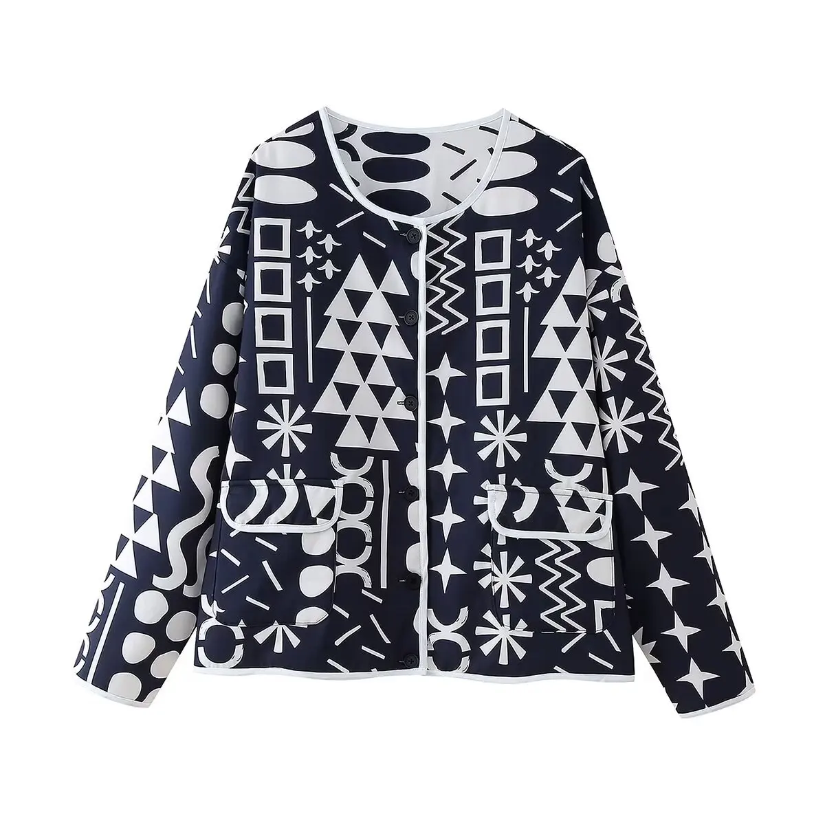 

Printed Reversible Parkas Women Winter Round Collar Warm Quilted Jacket Loose Short Coat 2024 Geometric Patterns Streetwear New