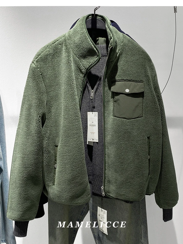 

Оригинальный дизайн MAMELICCE с нагрудным карманом, флисовая свободная куртка с воротником из искусственного меха, мужское пальто, новинка весенней коллекции